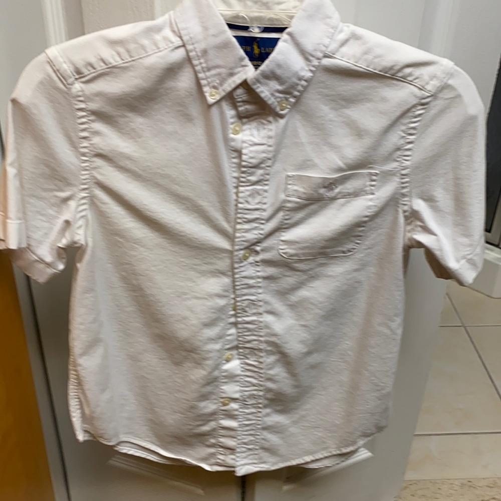 Ralph Lauren button down shirt, boys size M (10-12), white color, look like new